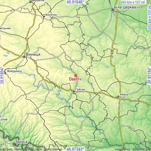 Topographic map of Dashiv