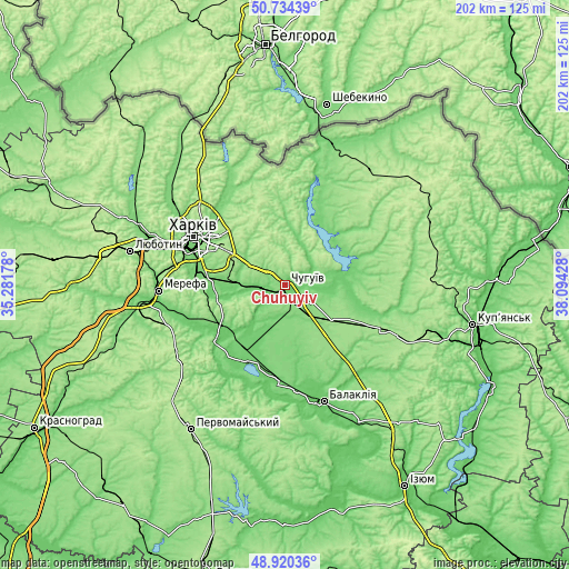 Topographic map of Chuhuyiv