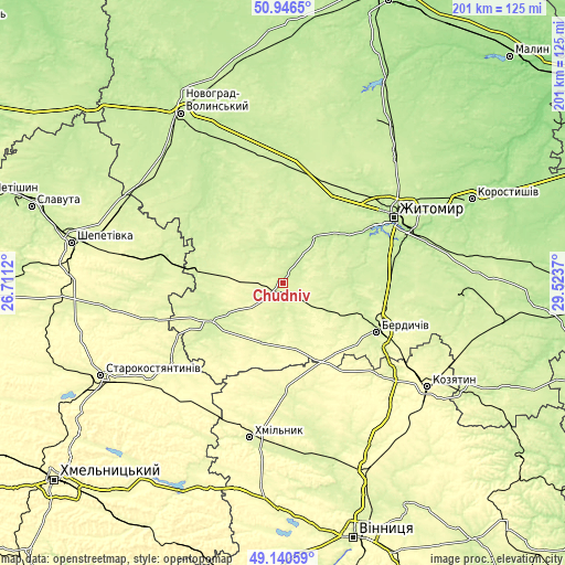 Topographic map of Chudniv