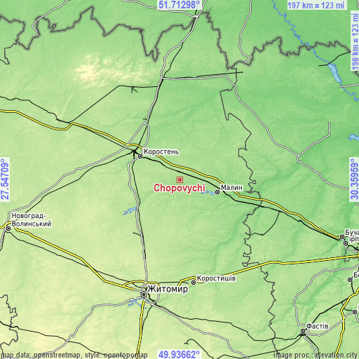 Topographic map of Chopovychi