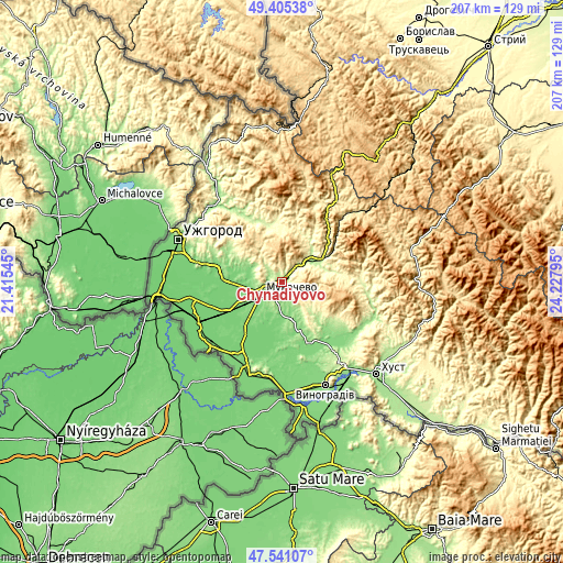 Topographic map of Chynadiyovo