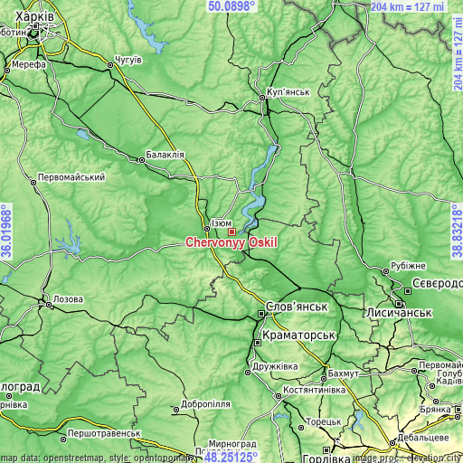 Topographic map of Chervonyy Oskil