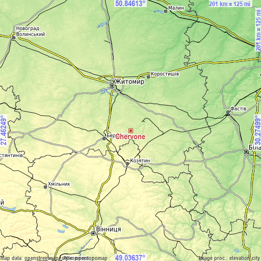 Topographic map of Chervone