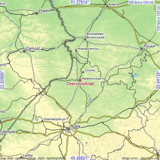 Topographic map of Chervonohrad