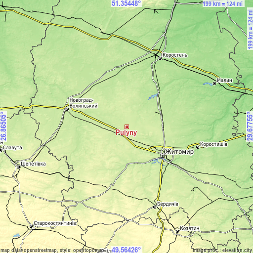 Topographic map of Pulyny