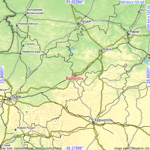 Topographic map of Radyvyliv