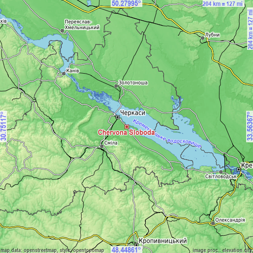 Topographic map of Chervona Sloboda