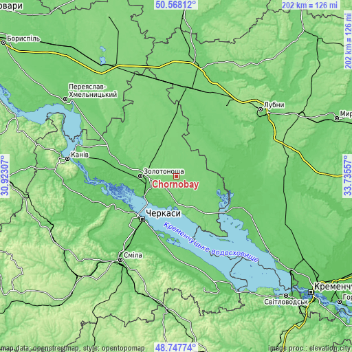 Topographic map of Chornobay