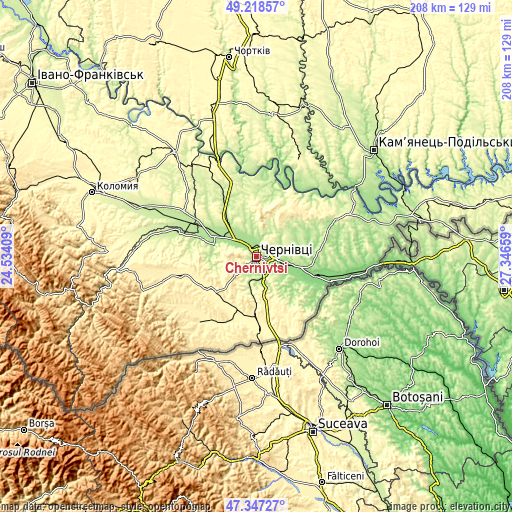 Topographic map of Chernivtsi