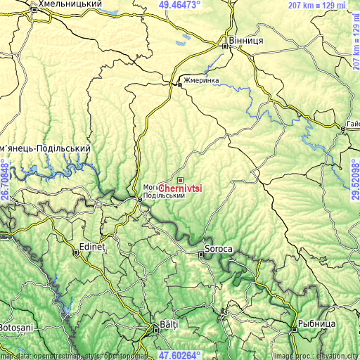 Topographic map of Chernivtsi