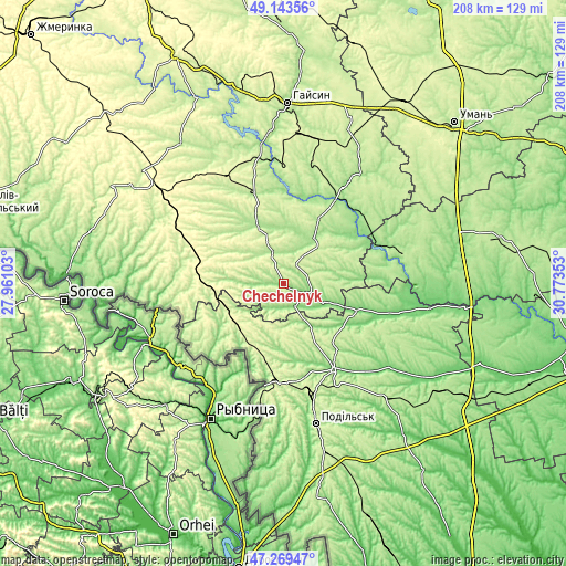 Topographic map of Chechelnyk