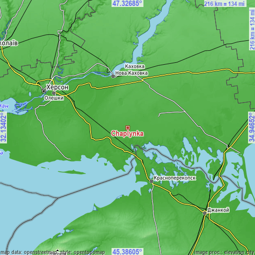 Topographic map of Chaplynka