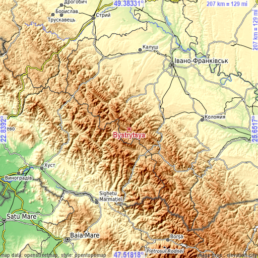 Topographic map of Bystrytsya