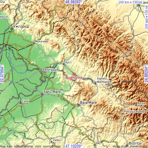 Topographic map of Bushtyno