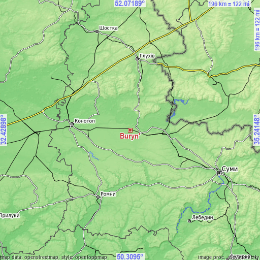 Topographic map of Buryn’