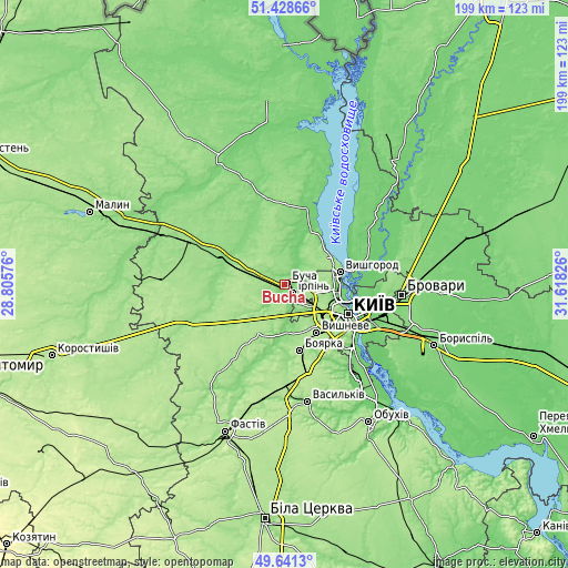 Topographic map of Bucha