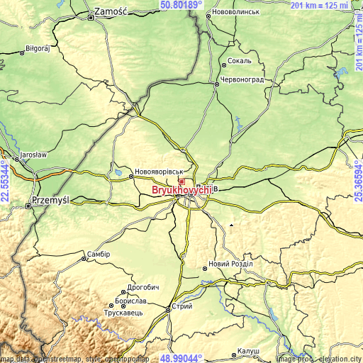 Topographic map of Bryukhovychi