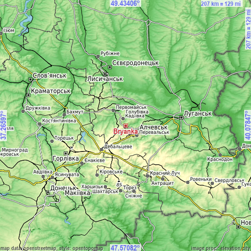 Topographic map of Bryanka
