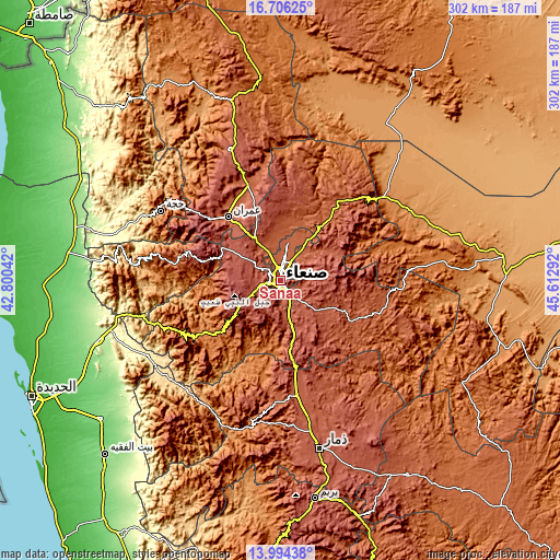 Topographic map of Sanaa