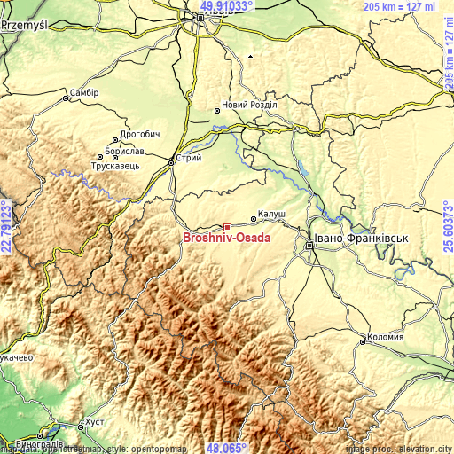 Topographic map of Broshniv-Osada