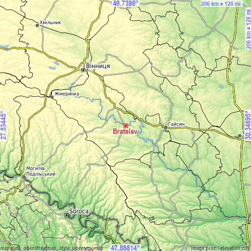 Topographic map of Bratslav