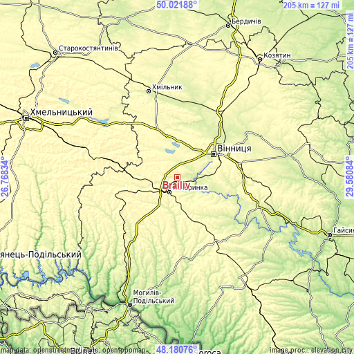 Topographic map of Brailiv