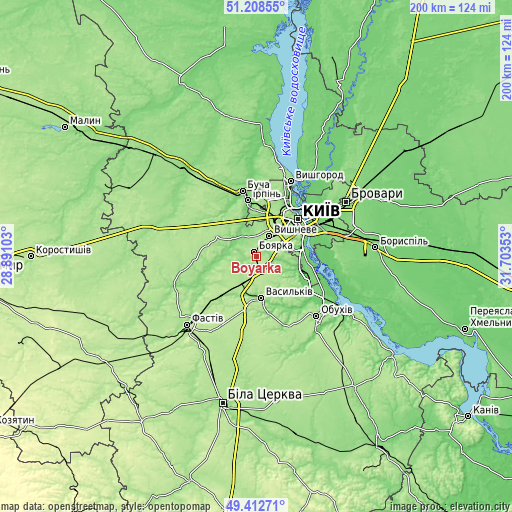 Topographic map of Boyarka