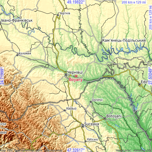 Topographic map of Boyany