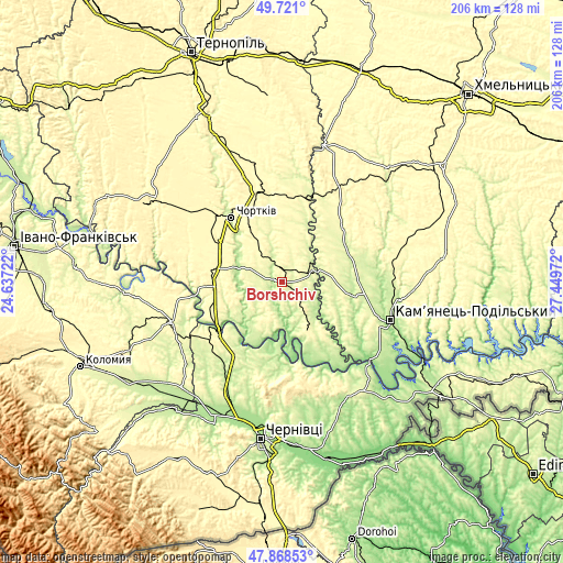 Topographic map of Borshchiv