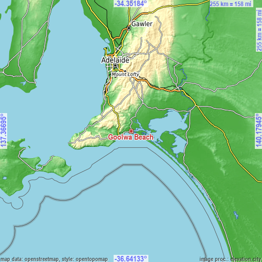 Topographic map of Goolwa Beach