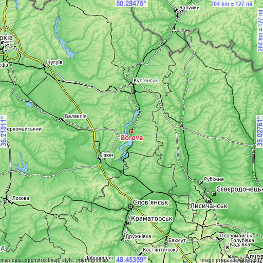 Topographic map of Borova