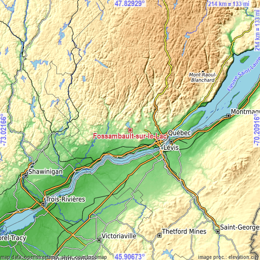 Topographic map of Fossambault-sur-le-Lac