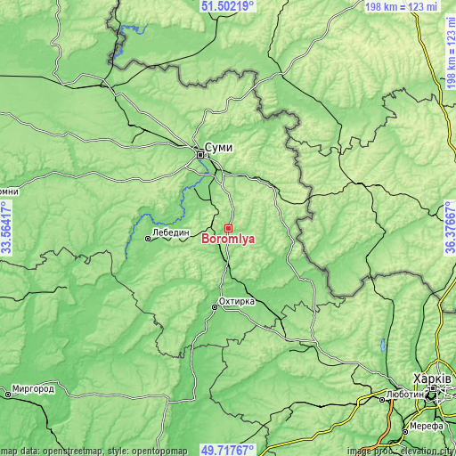 Topographic map of Boromlya