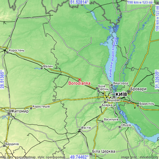 Topographic map of Borodianka