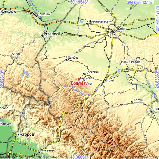 Topographic map of Boryslav