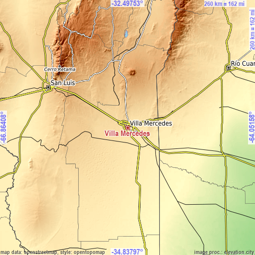 Topographic map of Villa Mercedes