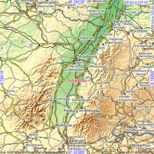 Topographic map of Schwanau