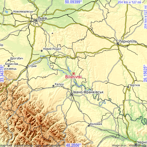 Topographic map of Bilshivtsi