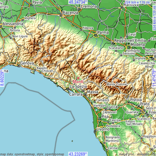 Topographic map of Monti