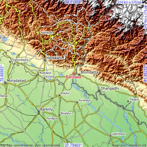 Topographic map of Banbasa