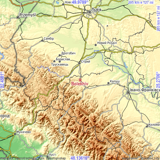 Topographic map of Bolekhiv