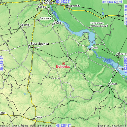 Topographic map of Bohuslav