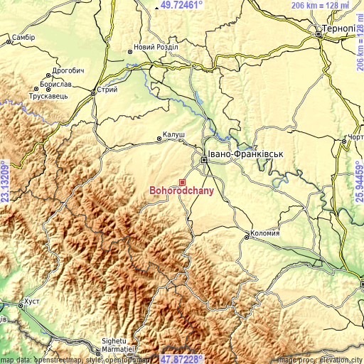 Topographic map of Bohorodchany