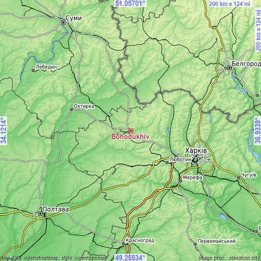 Topographic map of Bohodukhiv