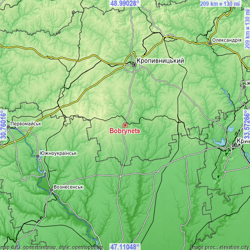 Topographic map of Bobrynets