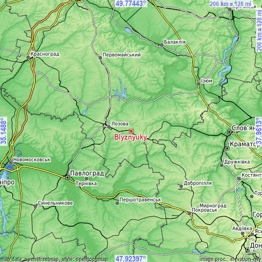 Topographic map of Blyznyuky