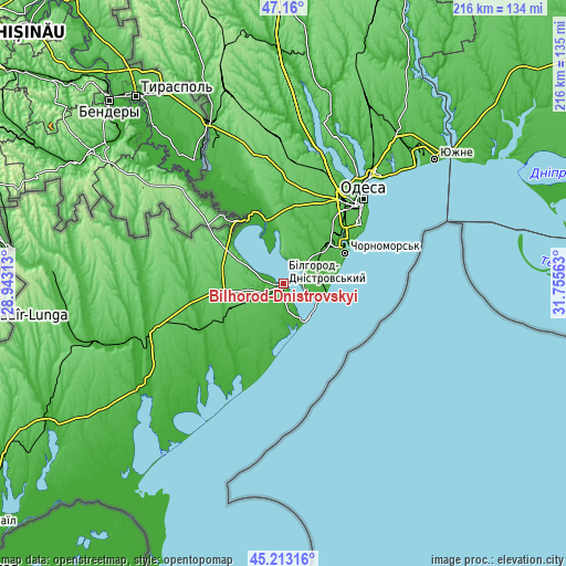 Topographic map of Bilhorod-Dnistrovskyi