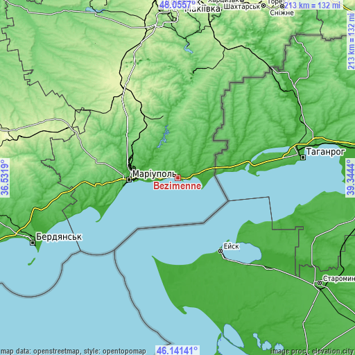 Topographic map of Bezimenne