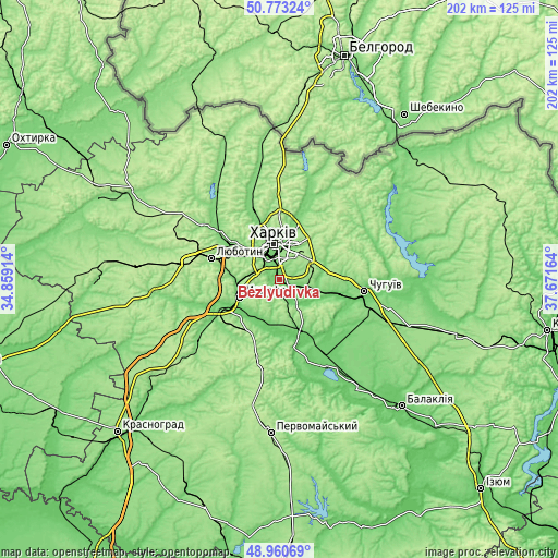 Topographic map of Bezlyudivka