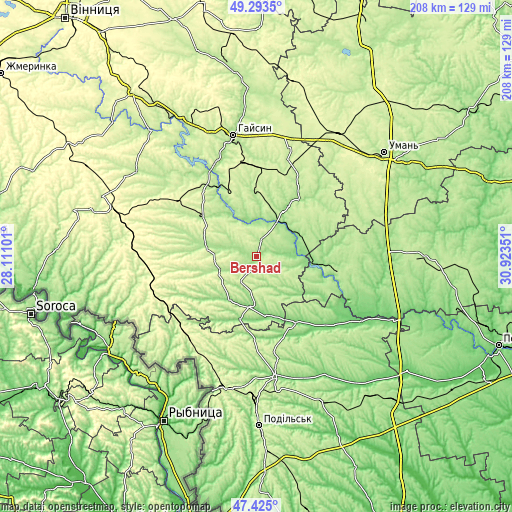 Topographic map of Bershad